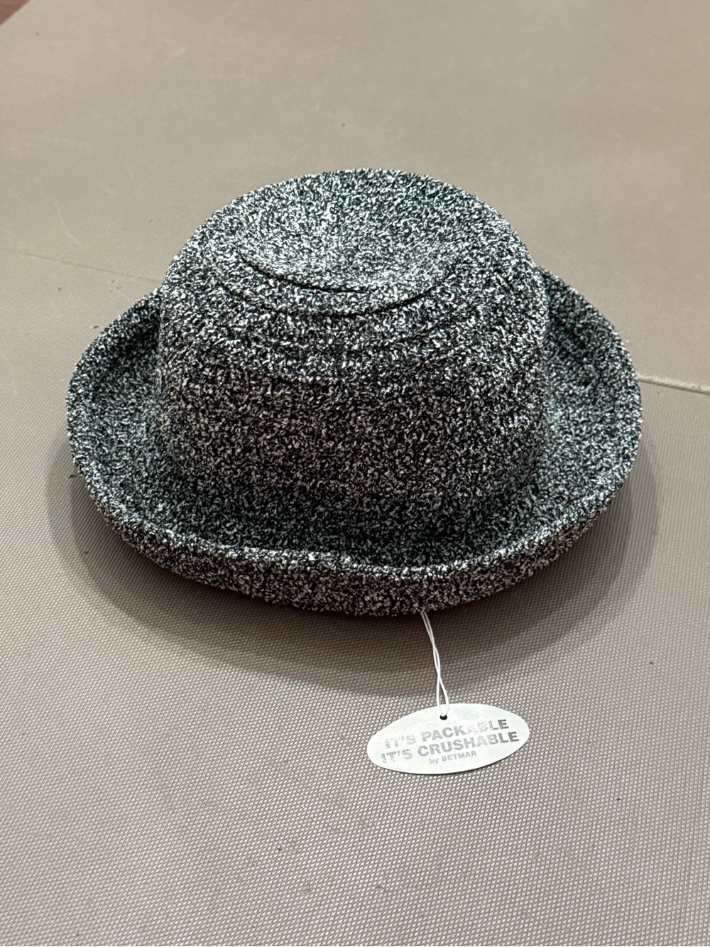 Betmar Bouclé Marled Knit Cloche Packable Rolled Brim Bucket Hat NWT